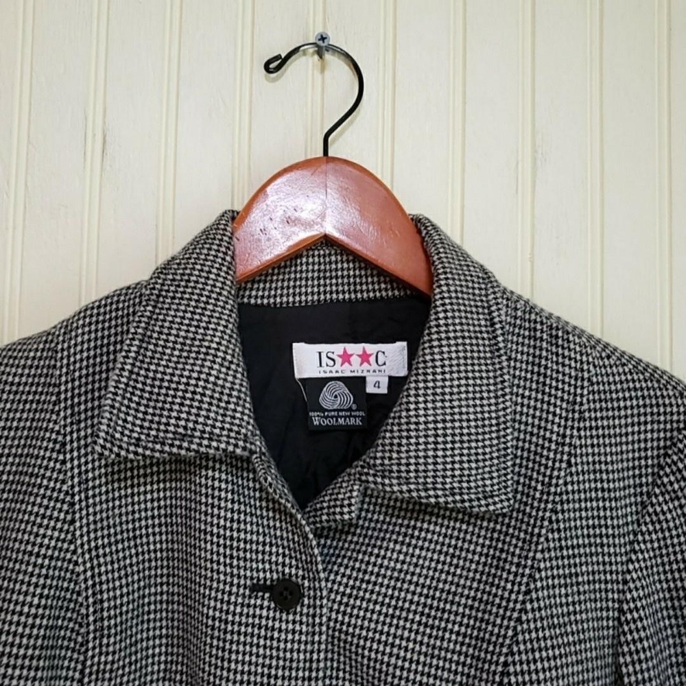 Isaac Mizrahi Jacket Womens 4 Gray Wool Houndstooth Button Front Lined Tweed